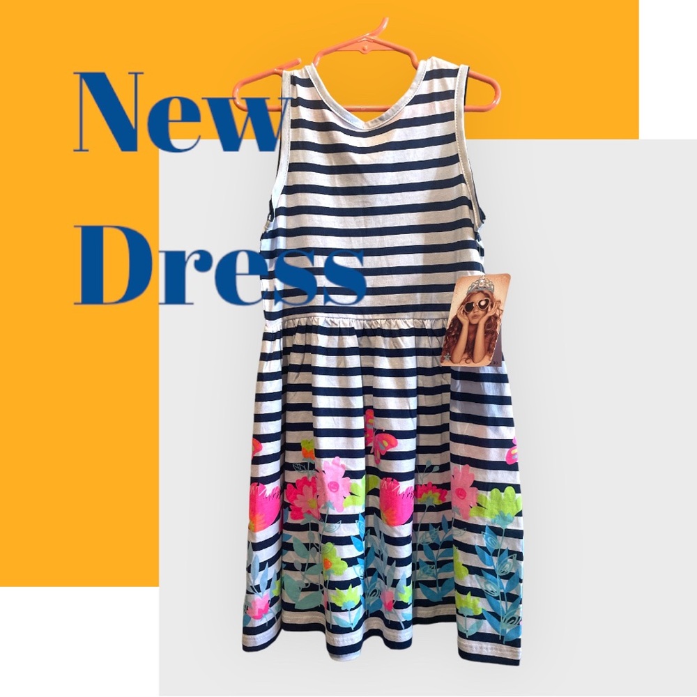 Freestyle Navy and Floral Striped Dress Girl’s 6